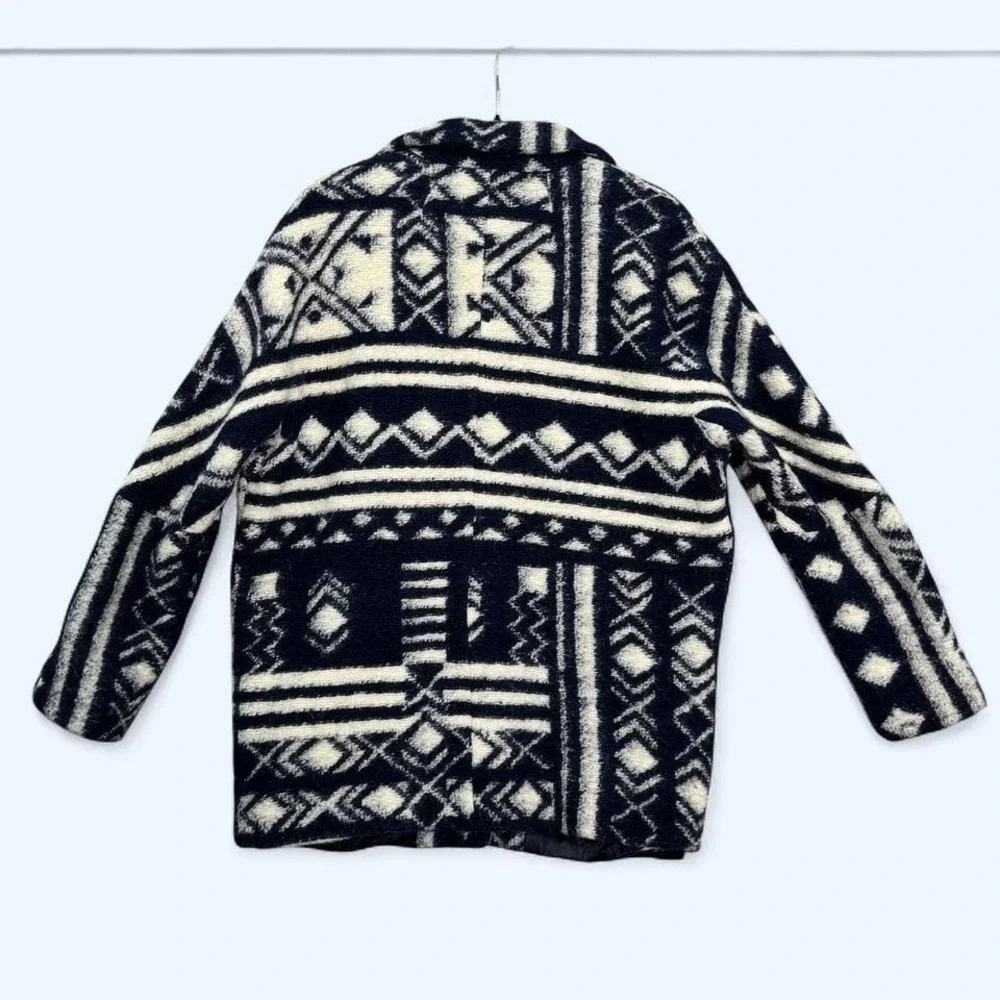 Forever 21 Women's M Navy Cream Aztec Wool Blend‎ Coat Indie Sleaze Southwestern